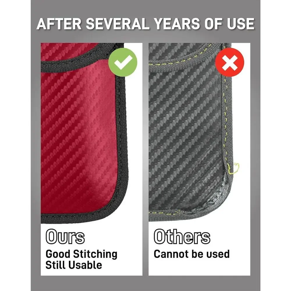 2PK RED Carbon Fiber Upgraded Faraday Bag for Key Fob Premium Protector Theft